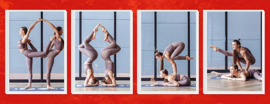 Collage of photos of two girls demonstating Acro Skills